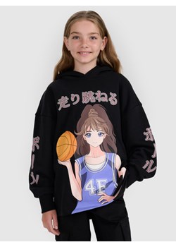 Dziewczęca bluza dresowa nierozpinana z kapturem 4F 4FJRAW25TSWSF2293 - czarna ze sklepu Sportstylestory.com w kategorii Bluzy dziewczęce - zdjęcie 187667668