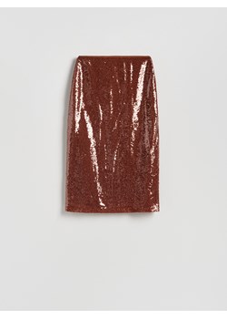 Reserved - Cekinowa spódnica midi - brązowy ze sklepu Reserved w kategorii Spódnice - zdjęcie 187669695