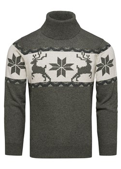 Wełniany zielony sweter męski z golfem norweski wzór Recea ze sklepu Recea.pl w kategorii Swetry męskie - zdjęcie 187670559