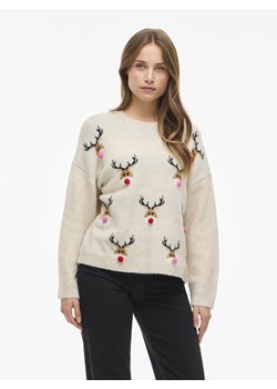 Vila Sweter damski - VIMarcipel Kobiety Sztuczne włókno beżowy wzorzysty ze sklepu vangraaf w kategorii Swetry damskie - zdjęcie 187670566