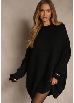 Czarny Sweter Oversize z Wełną i Wiskozą Fedolina ze sklepu renee.pl w kategorii Swetry damskie - zdjęcie 187670675