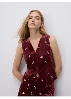 Reserved - Welurowa kamizelka z aplikacją - burgundowy ze sklepu Reserved w kategorii Kamizelki damskie - zdjęcie 187670808