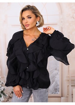 KOSZULA Z FALBANAMI ZAPINANA NA GUZIKI- CZARNA ze sklepu olika.com.pl w kategorii Koszule damskie - zdjęcie 187677588