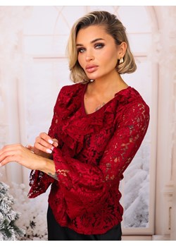 BLUZKA KORONKOWA Z FALBANAMI- BORDOWA ze sklepu olika.com.pl w kategorii Bluzki damskie - zdjęcie 187677589