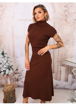 KOMPLET DZIANINOWY BLUZKA+ SPÓDNICA  MIDI- CZEKOLADOWA ze sklepu olika.com.pl w kategorii Komplety i garnitury damskie - zdjęcie 187677619