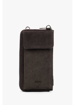 Estro: Ciemnobrązowa portmonetka damska z włoskiego weluru naturalnego Premium ze sklepu Estro w kategorii Portfele damskie - zdjęcie 187677827