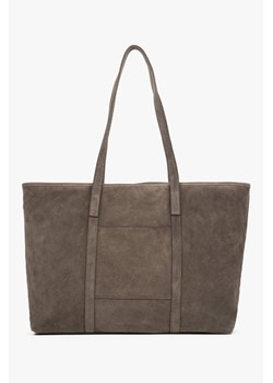 Estro: Ciemnoszara shopperka damska z włoskiego weluru naturalnego Premium ze sklepu Estro w kategorii Torby Shopper bag - zdjęcie 187677839