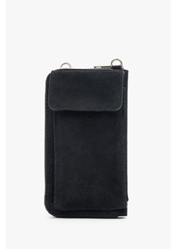 Estro: Czarna portmonetka damska z włoskiego weluru naturalnego Premium ze sklepu Estro w kategorii Portfele damskie - zdjęcie 187677848