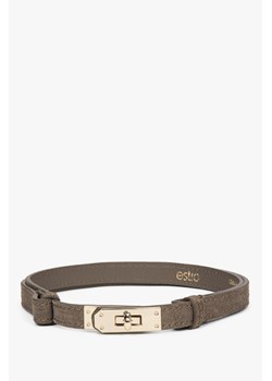 Estro: Elegancki ciemnoszary pasek damski z włoskiego weluru naturalnego Premium ze sklepu Estro w kategorii Paski damskie - zdjęcie 187677855
