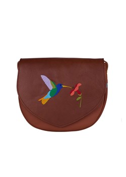 brązowa torebka damska skórzana na ramię  z haftem  Birdy ze sklepu Słoń Torbalski w kategorii Listonoszki - zdjęcie 187680055