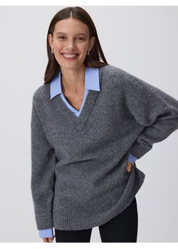 Reserved - Sweter z koszulowym kołnierzem - szary ze sklepu Reserved w kategorii Swetry damskie - zdjęcie 187683717
