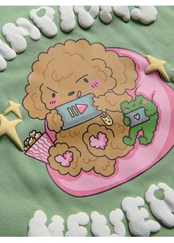 Reserved - Bawełniany t-shirt z nadrukiem Boffie & Poko - oliwkowy ze sklepu Reserved w kategorii Bluzki dziewczęce - zdjęcie 187686245