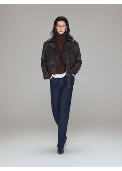 Reserved - Skórzana kurtka typu biker - ciemnobrązowy ze sklepu Reserved w kategorii Kurtki damskie - zdjęcie 187686359