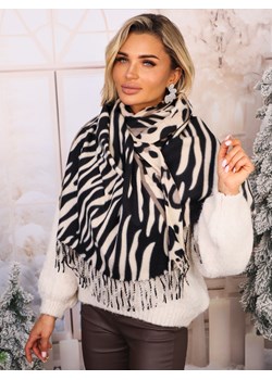 SZAL DZIANINOWY W ZWIERZĘCE WZORY Z FRĘDZLAMI - BEŻOWY ze sklepu olika.com.pl w kategorii Szaliki i chusty damskie - zdjęcie 187690088