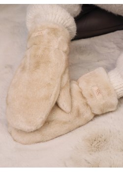 RĘKAWICZKI ZIMOWE FUTRZANE NA JEDEN PALEC Z LOGO- BEŻOWE ze sklepu olika.com.pl w kategorii Rękawiczki damskie - zdjęcie 187690106