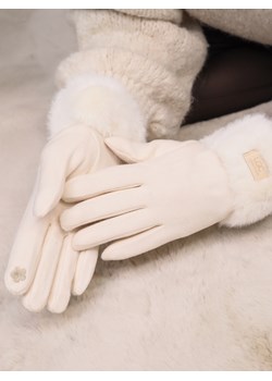 RĘKAWICZKI DZIANINOWE  Z FUTERKIEM I NASZYWKĄ- EKRI ze sklepu olika.com.pl w kategorii Rękawiczki damskie - zdjęcie 187690108