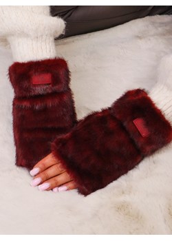 RĘKAWICZKI FUTRZANE BEZ PALCÓW Z LOGO- BORDO ze sklepu olika.com.pl w kategorii Rękawiczki damskie - zdjęcie 187690125