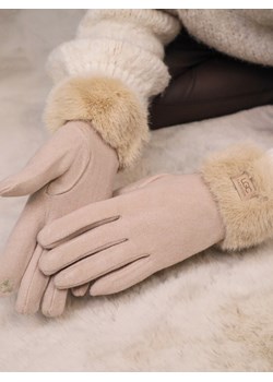 RĘKAWICZKI DZIANINOWE  Z FUTERKIEM I NASZYWKĄ- BEŻOWY ze sklepu olika.com.pl w kategorii Rękawiczki damskie - zdjęcie 187690137