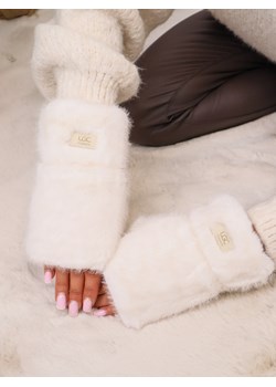 RĘKAWICZKI FUTRZANE BEZ PALCÓW Z LOGO- EKRI ze sklepu olika.com.pl w kategorii Rękawiczki damskie - zdjęcie 187690146