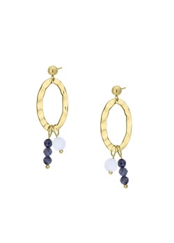 Niebieski szafir i kamień księżycowy młotkowane złote kolczyki wiszące z kamieniami ze sklepu manoki.pl w kategorii Kolczyki - zdjęcie 187690258