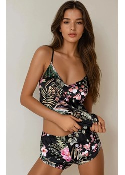 Krótki komplet nocny piżama w kwiaty Alexandrine, Kolor czarno-zielony, Rozmiar S, LivCo Corsetti Fashion ze sklepu Primodo w kategorii Piżamy damskie - zdjęcie 187693105