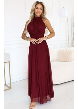 Długa suknia z brokatowym akcentem bordowa 636-1 VERONICA, Kolor bordowy, Rozmiar one size, NUMOCO BASIC ze sklepu Primodo w kategorii Sukienki - zdjęcie 187693365