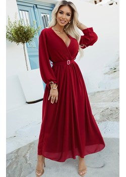 Elegancka plisowana sukienka maxi z paskiem bordowa 639-1, Kolor bordowy, Rozmiar one size, NUMOCO BASIC ze sklepu Primodo w kategorii Sukienki - zdjęcie 187693375