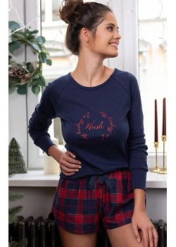 Bawełniana piżama damska bluzka z długim rękawem i krótkie spodenki Clarissa, Kolor granatowo-czerwony, Rozmiar S, SENSIS ze sklepu Primodo w kategorii Piżamy damskie - zdjęcie 187693385
