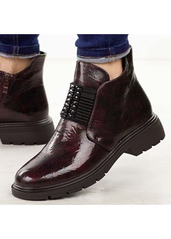 Bordowe lakierowane botki damskie M.Daszyński 2501-10 ze sklepu suzana.pl w kategorii Botki - zdjęcie 187694978