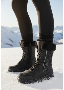 Czarne Pikowane Śniegowce na Grubej Podeszwie Zdobione Futrem Aquintella ze sklepu born2be.pl w kategorii Śniegowce damskie - zdjęcie 187695575