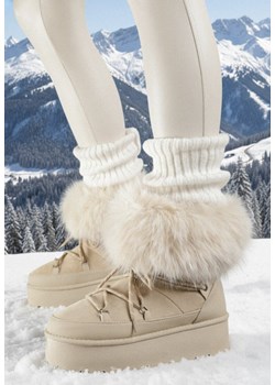Beżowe Śniegowce na Grubej Podeszwie z Futerkiem Tesila ze sklepu born2be.pl w kategorii Śniegowce damskie - zdjęcie 187695577