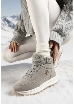 Szare Sneakersy na Grubej Platformie z Metaliczną Aplikacją i Barankiem Irinala ze sklepu born2be.pl w kategorii Buty sportowe damskie - zdjęcie 187695578
