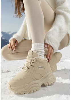 Ciemnobeżowe Sneakersy Vices w Stylu Traperków Chunky na Grubej Podeszwie Leandre ze sklepu born2be.pl w kategorii Buty sportowe damskie - zdjęcie 187695589