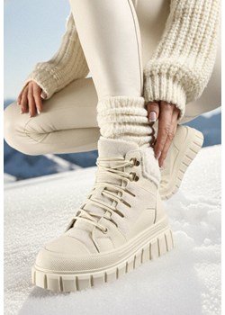 Beżowe Botki na Platformie z Futerkiem Dorcva ze sklepu born2be.pl w kategorii Workery damskie - zdjęcie 187696527