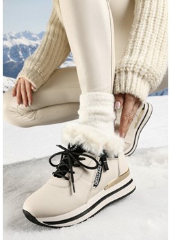 Beżowe Botki Sneakersy na Grubej Podeszwie z Futerkiem Biqilee ze sklepu born2be.pl w kategorii Buty sportowe damskie - zdjęcie 187696535