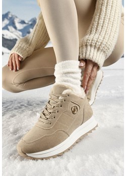 Ciemnobeżowe Sneakersy na Platformie z Futerkiem Egiapia ze sklepu born2be.pl w kategorii Buty sportowe damskie - zdjęcie 187696539