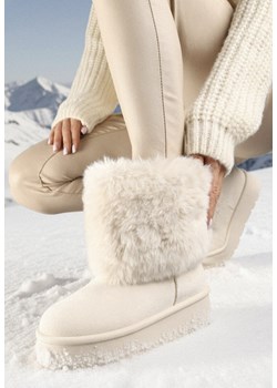 Beżowe Krótkie Śniegowce na Platformie z Futerkiem Naontia ze sklepu born2be.pl w kategorii Śniegowce damskie - zdjęcie 187696549