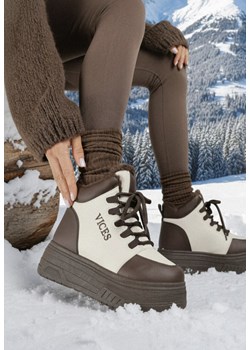 Beżowo-Brązowe Sneakersy na Platformie Ocieplane Futrem Leanelitia ze sklepu born2be.pl w kategorii Buty sportowe damskie - zdjęcie 187696559