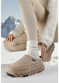 Ciemnobeżowe Niskie Śniegowce na Grubej Tłoczonej Podeszwie Arevire ze sklepu born2be.pl w kategorii Śniegowce damskie - zdjęcie 187696565
