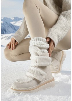 Beżowe Botki Śniegowce na Grubej Podeszwie Ozdobione Szerokimi Rzepami Amerria ze sklepu born2be.pl w kategorii Botki - zdjęcie 187696566