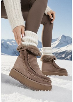 Ciemnobeżowe Śniegowce z Przeszyciami Oliwedea ze sklepu born2be.pl w kategorii Śniegowce damskie - zdjęcie 187696569