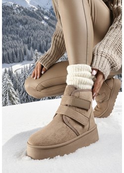 Ciemnobeżowe Śniegowce na Grubej Podeszwie Zapinane na Rzepy Tarorelle ze sklepu born2be.pl w kategorii Śniegowce damskie - zdjęcie 187696575