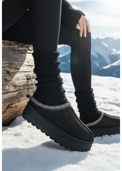 Czarne Śniegowce na Grubej Podeszwie z Niską Cholewką Lotitha ze sklepu born2be.pl w kategorii Śniegowce damskie - zdjęcie 187696576
