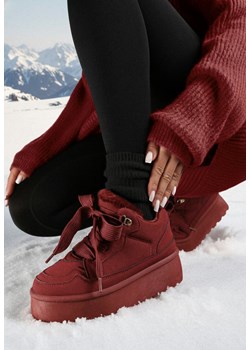 Bordowe Sneakersy Vices w Stylu Śniegowców na Platformie z Ozdobnym Futerkiem Nalirea ze sklepu born2be.pl w kategorii Buty sportowe damskie - zdjęcie 187696586