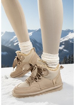 Ciemnobeżowe Sneakersy Vices w Stylu Śniegowców Ocieplane z Szerokim Sznurowaniem Rennith ze sklepu born2be.pl w kategorii Buty sportowe damskie - zdjęcie 187696589