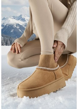 Jasnobrązowe Śniegowce VICES na Grubej Podeszwie z Haftem i Skarpetkową Cholewką Enantia ze sklepu born2be.pl w kategorii Śniegowce damskie - zdjęcie 187696595