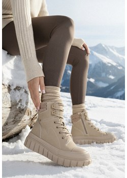 Ciemnobeżowe Botki Typu Trapery Vices na Grubej Tłoczonej Podeszwie Anerrive ze sklepu born2be.pl w kategorii Botki - zdjęcie 187696605