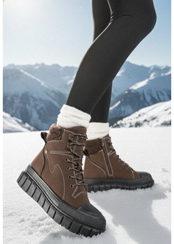 Brązowe Botki Typu Trapery Vices na Grubej Tłoczonej Podeszwie Anerrive ze sklepu born2be.pl w kategorii Botki - zdjęcie 187696606