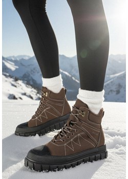 Brązowe Botki Trapery Vices na Grubej Tłoczonej Podeszwie z Przeszyciami Amarrise ze sklepu born2be.pl w kategorii Botki - zdjęcie 187696608