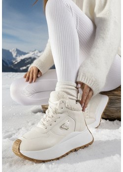 Beżowe Sneakersy Śniegowce Vices na Grubej Podeszwie z Trójkątną Ozdobą Filritisa ze sklepu born2be.pl w kategorii Buty sportowe damskie - zdjęcie 187696628